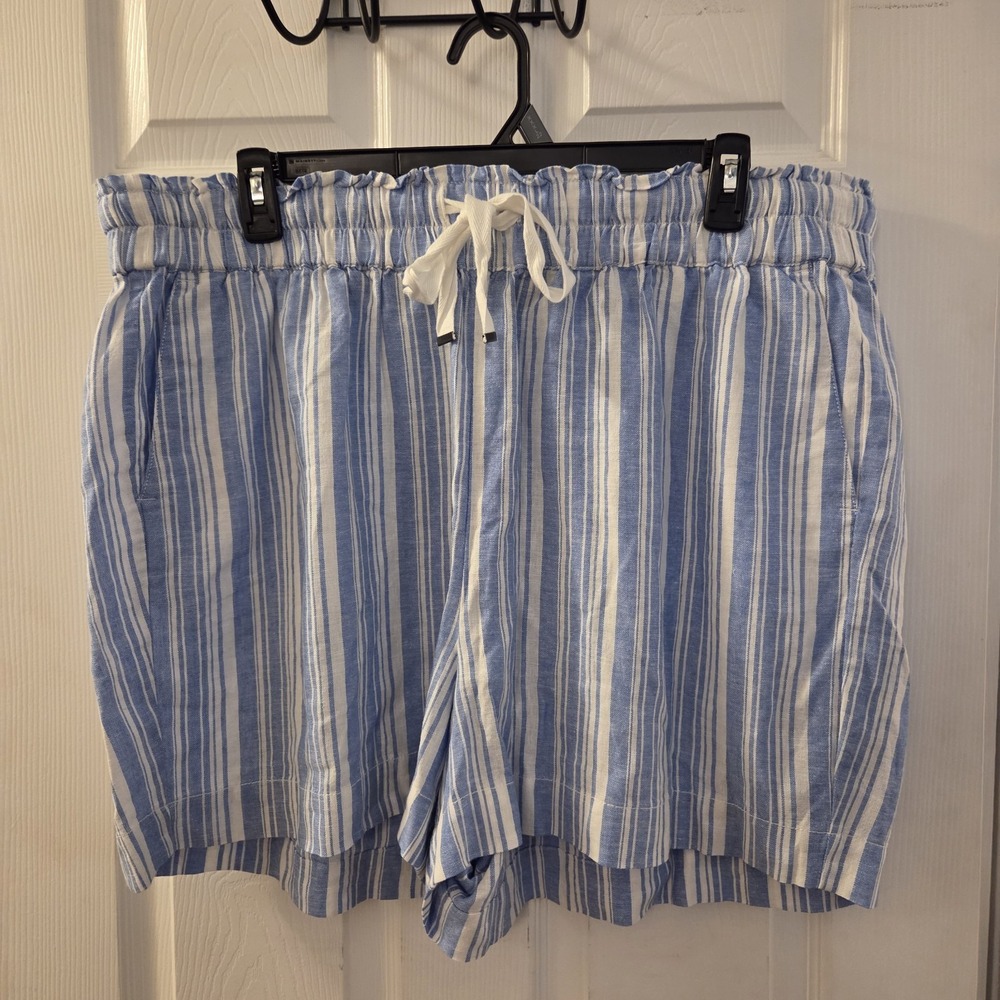 Lane Bryant sz 22/24 blue/wht striped pullon shorts linen/viscose coastal casual
